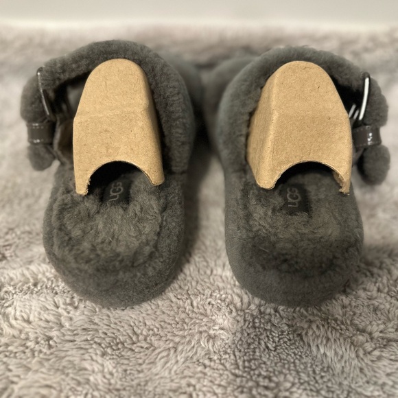 UGG Women Gray Fur Sheepskin Fuzz Yeah Slide Sandal Size 9 - Picture 3 of 6